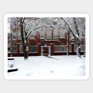 Boston Red Brick School House in Winter Snow Sticker